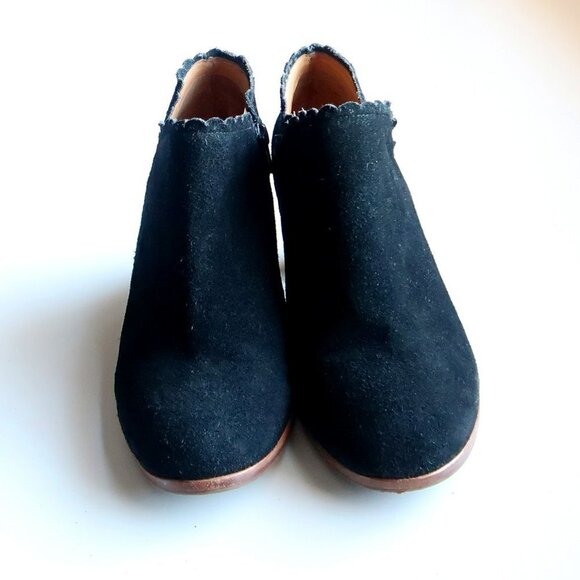Jack Rogers Marianne Black Suede Leather Scallop Trim Ankle Boots Booties Size 8 - Picture 12 of 16